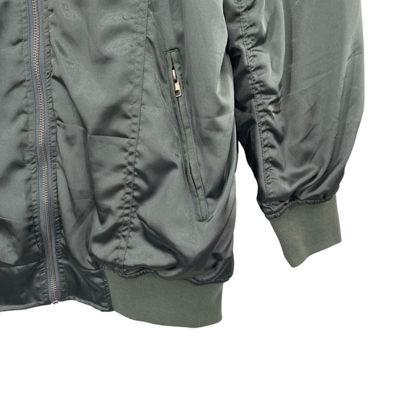 Cotton Candy LA Olive Green Satin Bomber Jacket - Picture 2 of 10